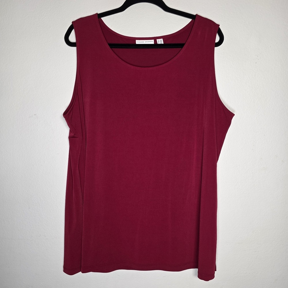 Susan Graver Womens 2XP Petite Burgundy Red Sleeveless Liquid Knit Top Layering